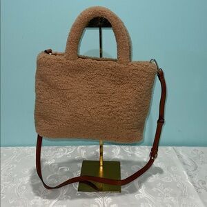 Faux Shearling Crossbody Tote in Camel - Women Bags Crossbody